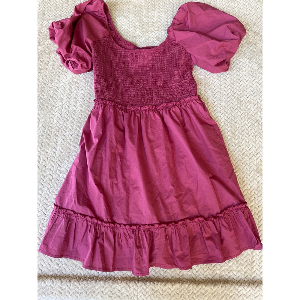 And Now This Magenta Pink Smocked Puff Sleeve Mini Dress XL Cotton Blend